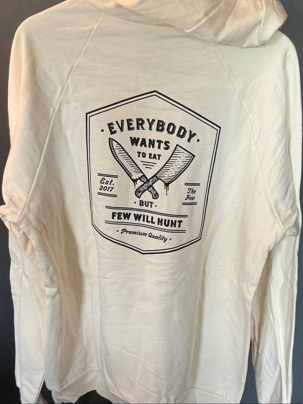 Few Will Hunt Men's Cream Pullover Hoodie with Subtle Chest Graphic